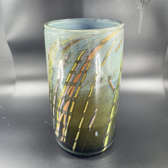 Vintage 1977 Hand Blown Art Glass Cylinder Vase Vessel Spoon Rest Artist Signed - Picture 12 of 15